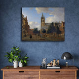 Cityscape Painting The Oude Delft Canal and the Oude Kerk by Jan van der Heyden